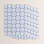 Retro Daisy Flower Checker in Blue  Wrapping Paper Gallery Image 3
