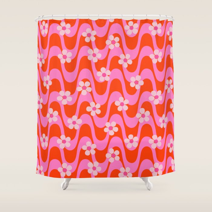 Groovy Pink Flower Power Shower Curtain Gallery Image 1