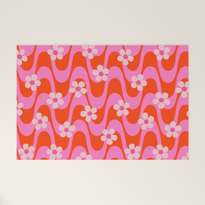 Groovy Pink Flower Power Welcome Mat Gallery Image 1