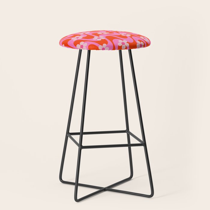 Groovy Pink Flower Power Stool Gallery Image 1