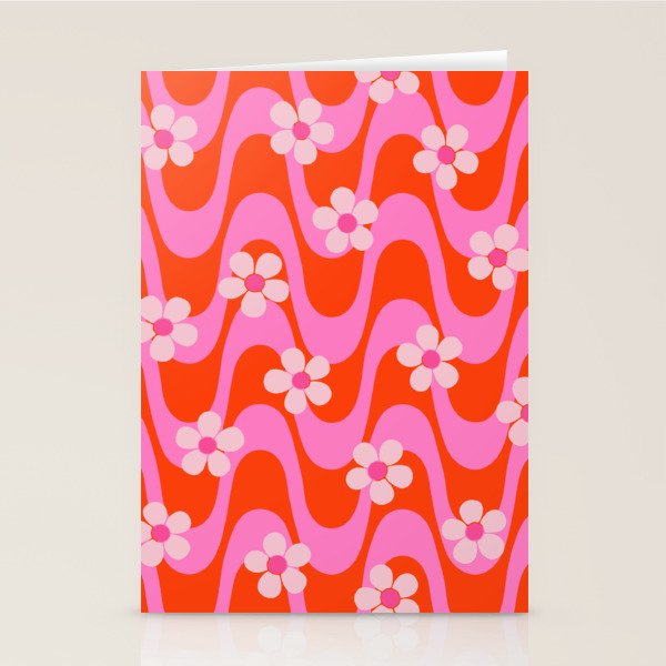 Groovy Pink Flower Power Stationery Card Gallery Image 1