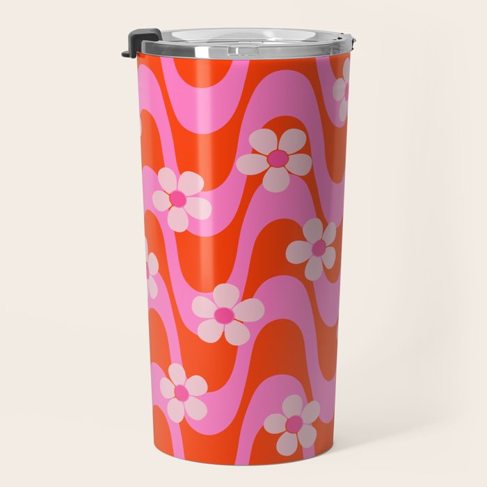 Groovy Pink Flower Power Travel Mug Gallery Image 3