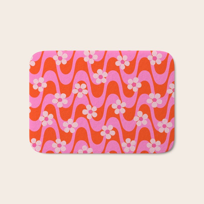 Groovy Pink Flower Power Bath Mat Gallery Image 1