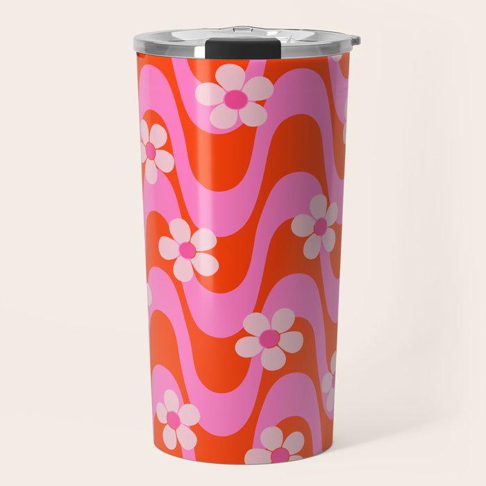 Groovy Pink Flower Power Travel Mug Gallery Image 1