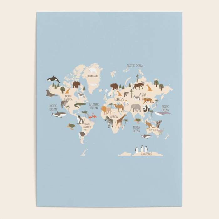 Illustrated Animal World Map Poster Gallery Image 4