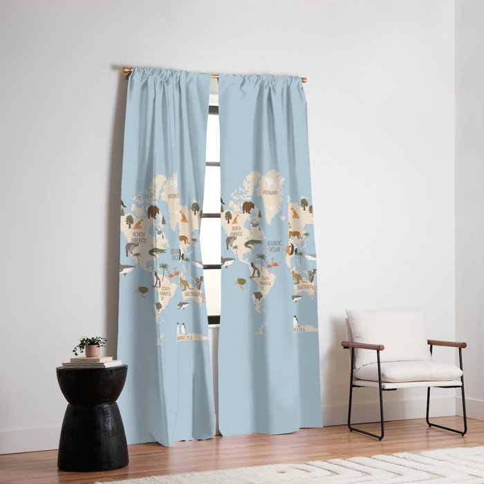 Illustrated Animal World Map Window Curtain Gallery Image 2