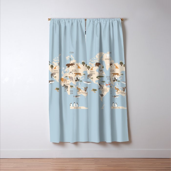 Illustrated Animal World Map Window Curtain Gallery Image 3