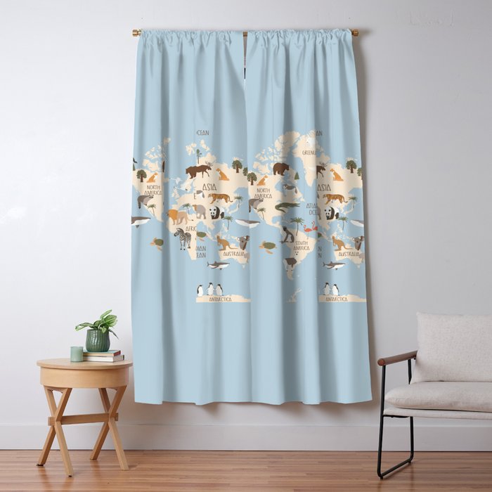 Illustrated Animal World Map Window Curtain Gallery Image 5