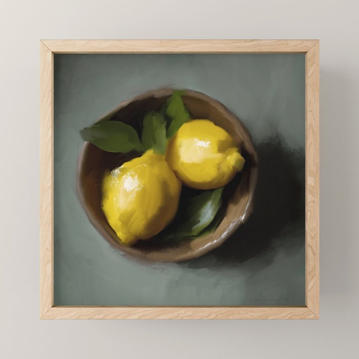 Lemons With Leaves Mini Art Print Gallery Image 1