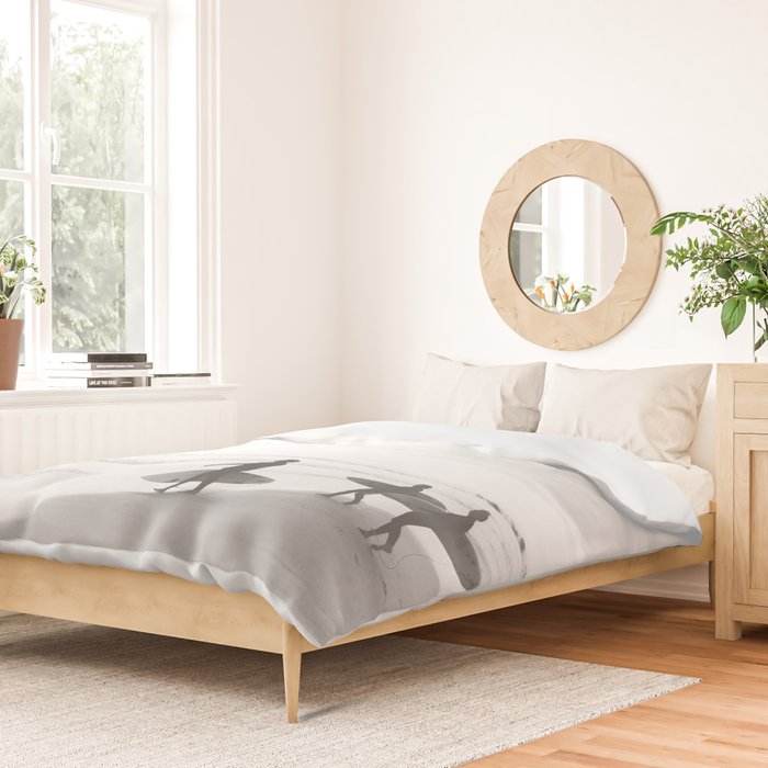 BW Surfer, Ocean Surf, California Dream, Beach Decor, Wave Surfers, Ocean Shore Duvet Cover Gallery Image 2