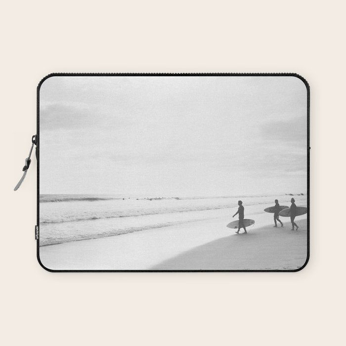 BW Surfer, Ocean Surf, California Dream, Beach Decor, Wave Surfers, Ocean Shore Laptop Sleeve Gallery Image 1