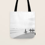BW Surfer, Ocean Surf, California Dream, Beach Decor, Wave Surfers, Ocean Shore Tote Bag Gallery Image 1
