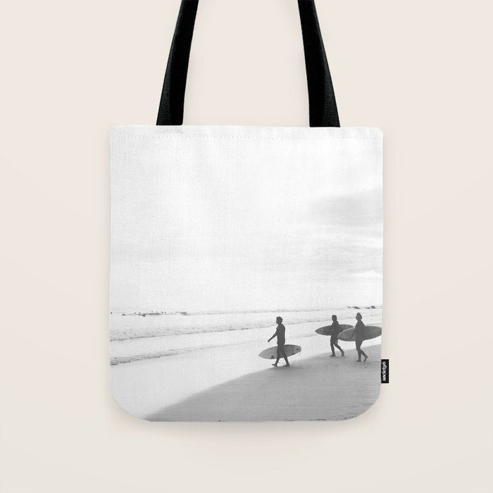 BW Surfer, Ocean Surf, California Dream, Beach Decor, Wave Surfers, Ocean Shore Tote Bag Gallery Image 1