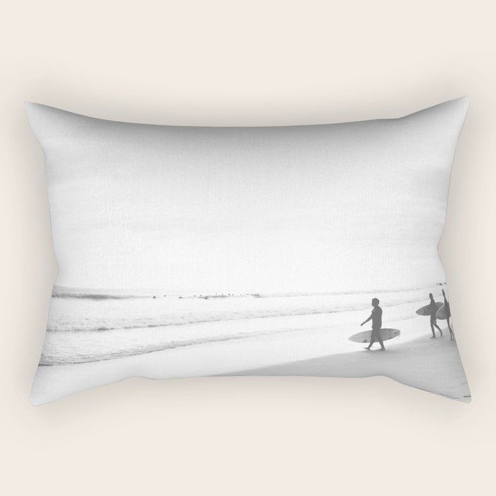 BW Surfer, Ocean Surf, California Dream, Beach Decor, Wave Surfers, Ocean Shore Rectangular Pillow Gallery Image 1