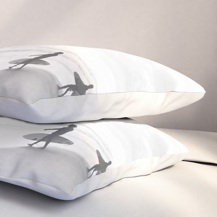 BW Surfer, Ocean Surf, California Dream, Beach Decor, Wave Surfers, Ocean Shore Pillow Sham Gallery Image 3