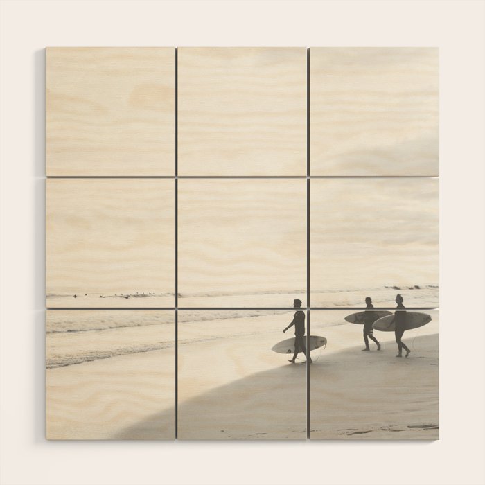 BW Surfer, Ocean Surf, California Dream, Beach Decor, Wave Surfers, Ocean Shore Wood Wall Art Gallery Image 1