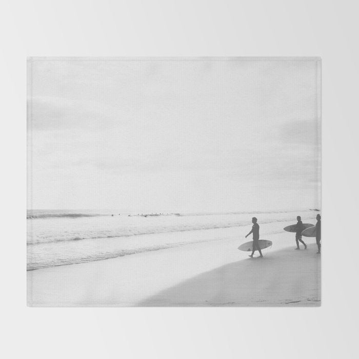 BW Surfer, Ocean Surf, California Dream, Beach Decor, Wave Surfers, Ocean Shore Throw Blanket Gallery Image 2