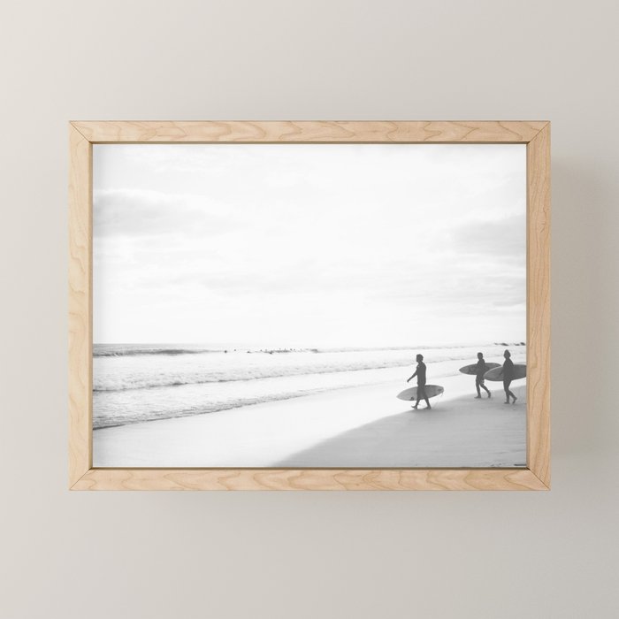 BW Surfer, Ocean Surf, California Dream, Beach Decor, Wave Surfers, Ocean Shore Mini Art Print Gallery Image 1