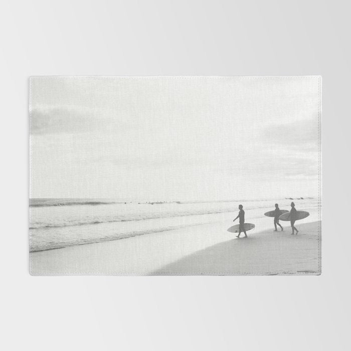BW Surfer, Ocean Surf, California Dream, Beach Decor, Wave Surfers, Ocean Shore Rug Gallery Image 2