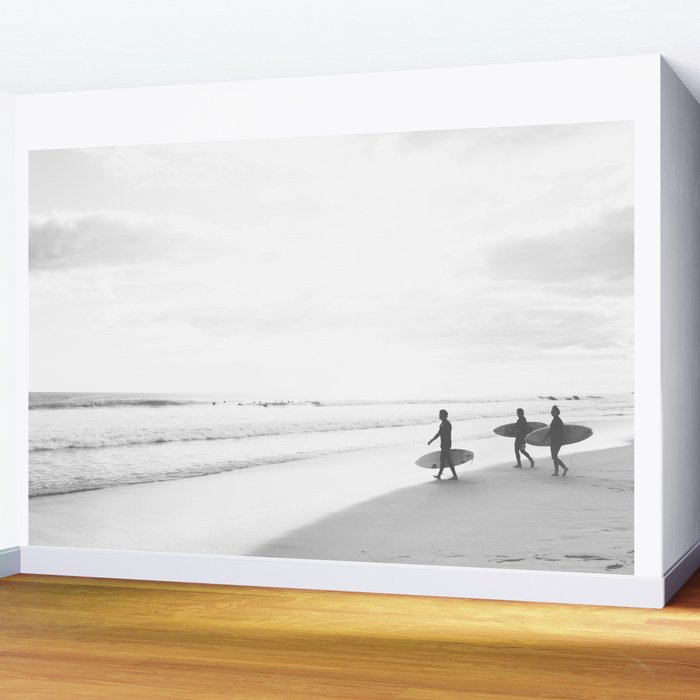 BW Surfer, Ocean Surf, California Dream, Beach Decor, Wave Surfers, Ocean Shore Wall Mural Gallery Image 2