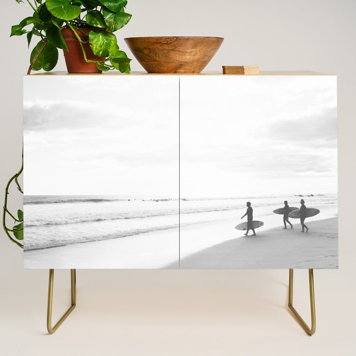 BW Surfer, Ocean Surf, California Dream, Beach Decor, Wave Surfers, Ocean Shore Credenza Gallery Image 1