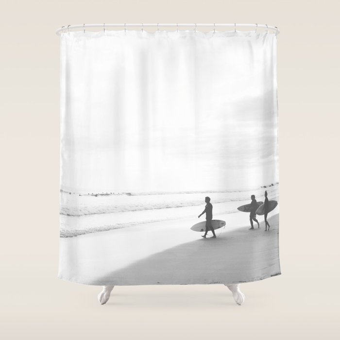 BW Surfer, Ocean Surf, California Dream, Beach Decor, Wave Surfers, Ocean Shore Shower Curtain Gallery Image 1