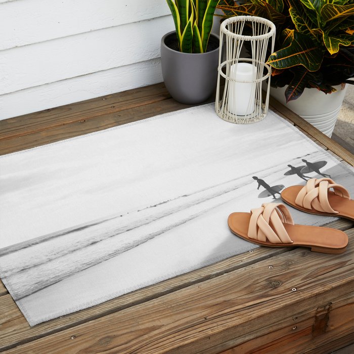 BW Surfer, Ocean Surf, California Dream, Beach Decor, Wave Surfers, Ocean Shore Outdoor Rug Gallery Image 2