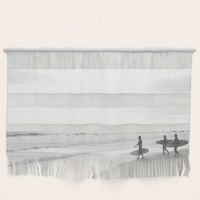 BW Surfer, Ocean Surf, California Dream, Beach Decor, Wave Surfers, Ocean Shore Wall Hanging Gallery Image 1