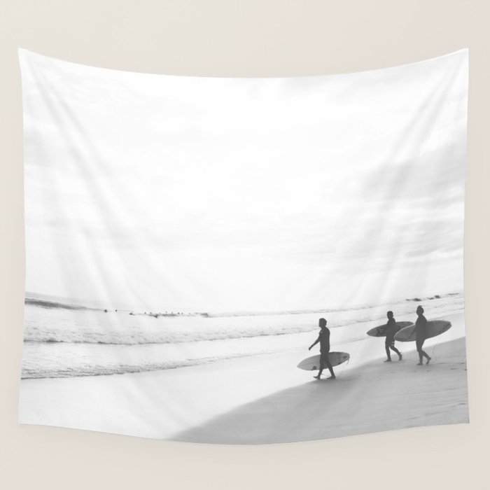BW Surfer, Ocean Surf, California Dream, Beach Decor, Wave Surfers, Ocean Shore Wall Tapestry Gallery Image 1