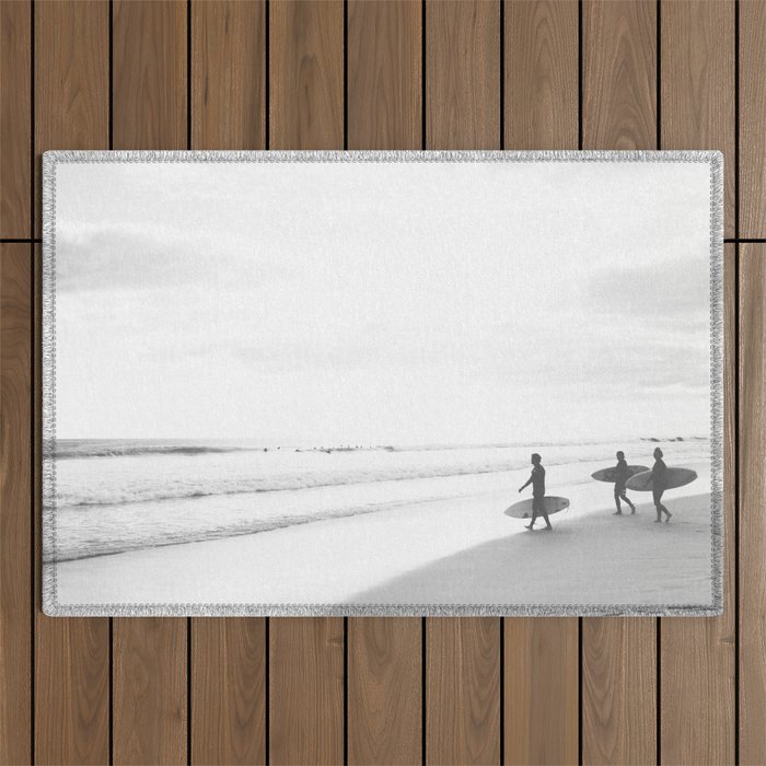 BW Surfer, Ocean Surf, California Dream, Beach Decor, Wave Surfers, Ocean Shore Outdoor Rug Gallery Image 1