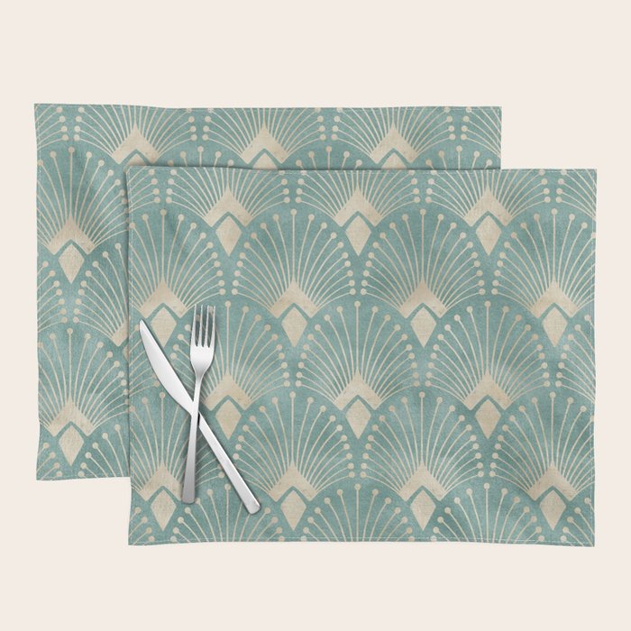Art Deco Fans Pattern in Teal Placemat Gallery Image 1