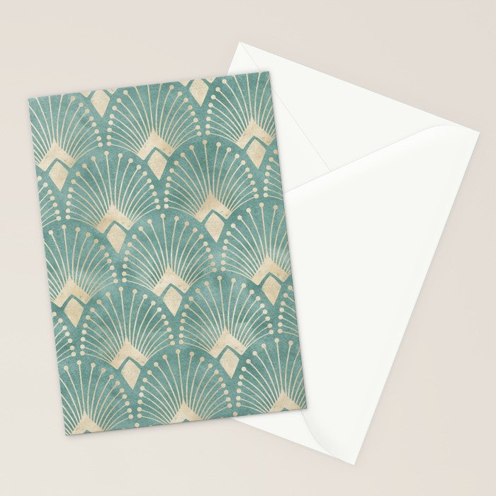 Art Deco Fans Pattern in Teal Stationery Card Gallery Image 2
