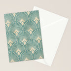 Art Deco Fans Pattern in Teal Stationery Card Gallery Image 2