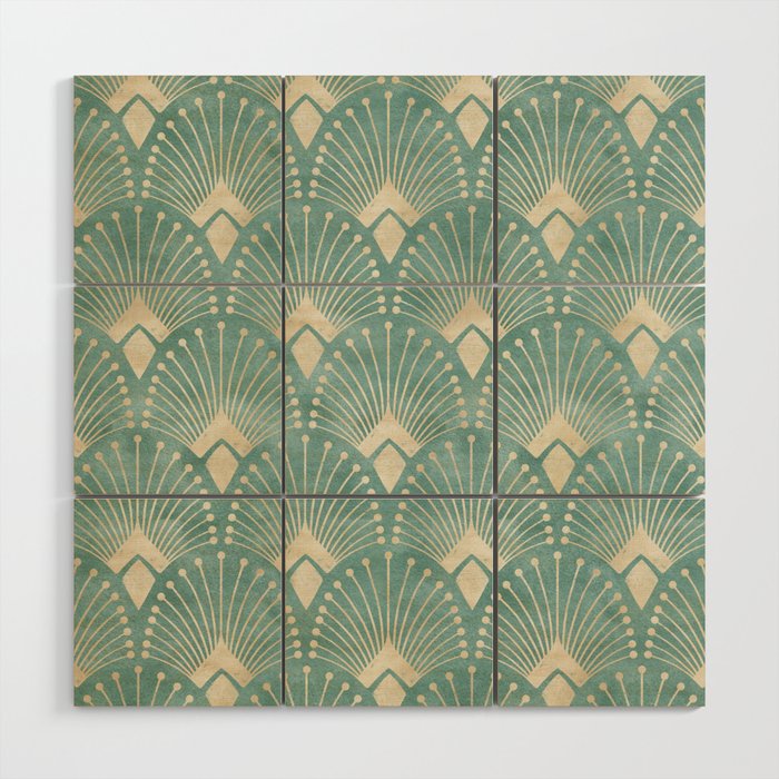 Art Deco Fans Pattern in Teal Wood Wall Art Gallery Image 1