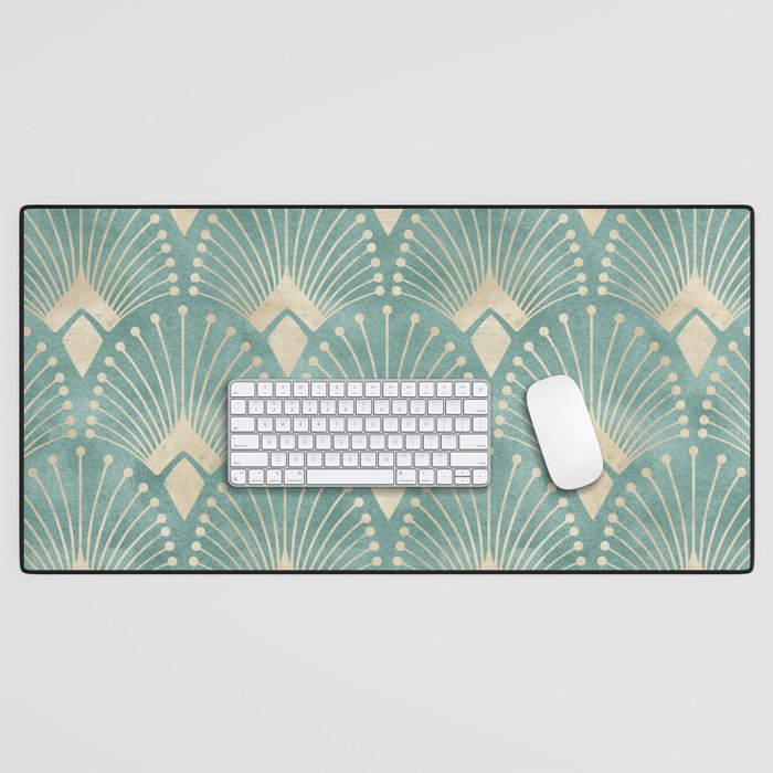 Art Deco Fans Pattern in Teal Desk Mat Gallery Image 1