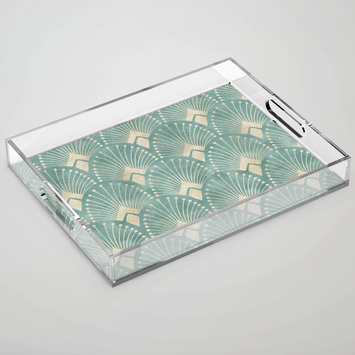 Art Deco Fans Pattern in Teal Acrylic Tray Gallery Image 1