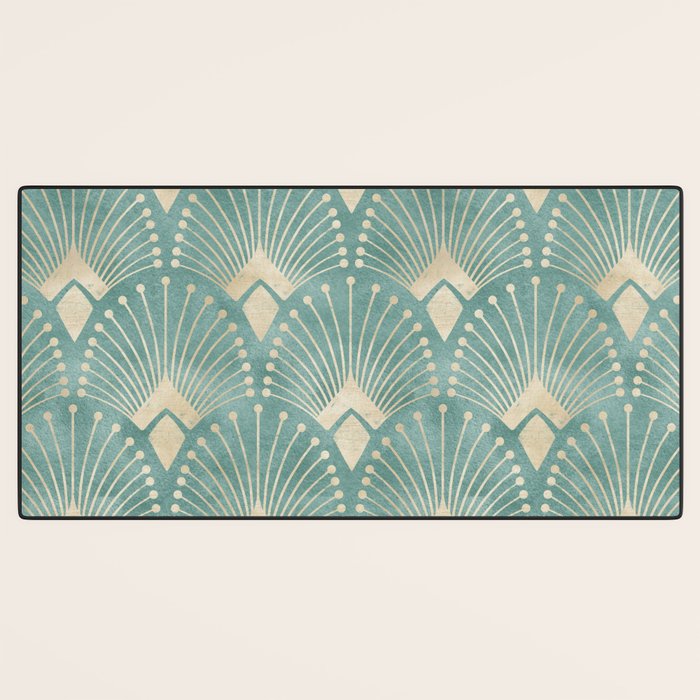 Art Deco Fans Pattern in Teal Desk Mat Gallery Image 3
