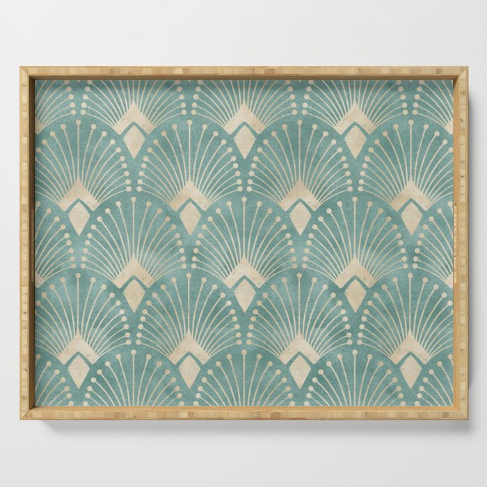 Art Deco Fans Pattern in Teal Serving Tray Gallery Image 1
