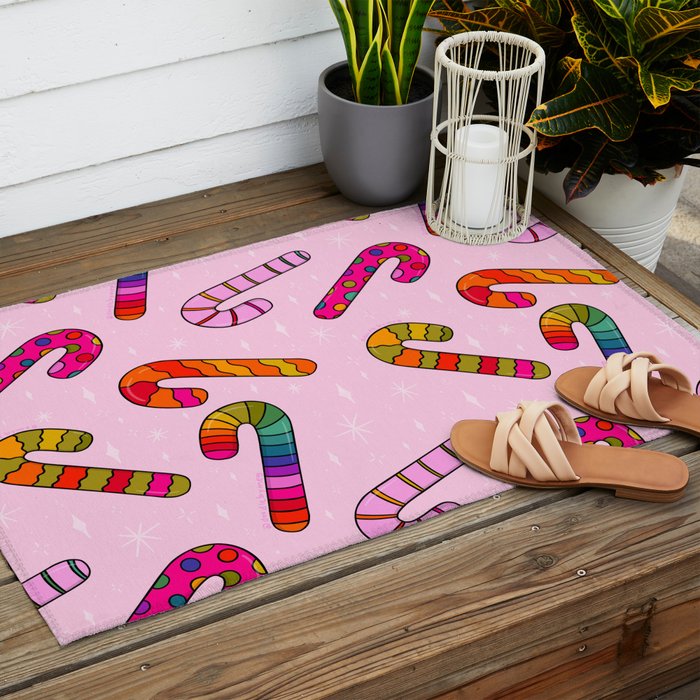 Rainbow Candy Canes Outdoor Rug Gallery Image 2