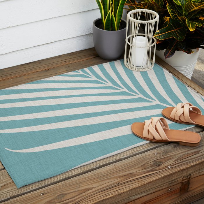 Vintage Palm Frond Silhouette Outdoor Rug Gallery Image 2