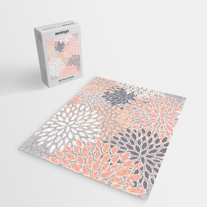 Flowers Abstract Print, Coral, Peach, Gray Jigsaw Puzzle Gallery Image 2