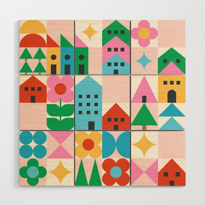 Happy Town Checks Wood Wall Art Gallery Image 1