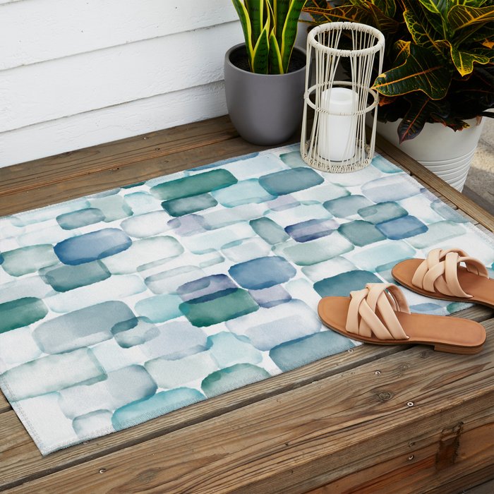 Sea Glass Watercolor Outdoor Rug Gallery Image 2