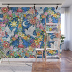 Watercolor Floral PEACE Sign illustration Wall Mural Gallery Image 1