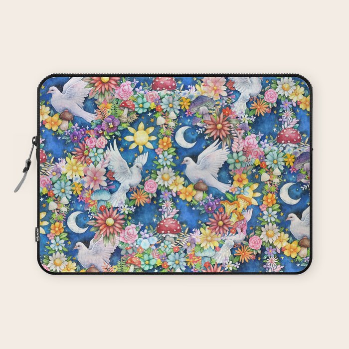Watercolor Floral PEACE Sign illustration Laptop Sleeve Gallery Image 1