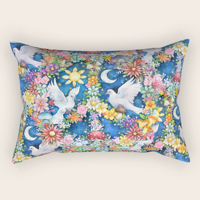 Watercolor Floral PEACE Sign illustration Rectangular Pillow Gallery Image 1