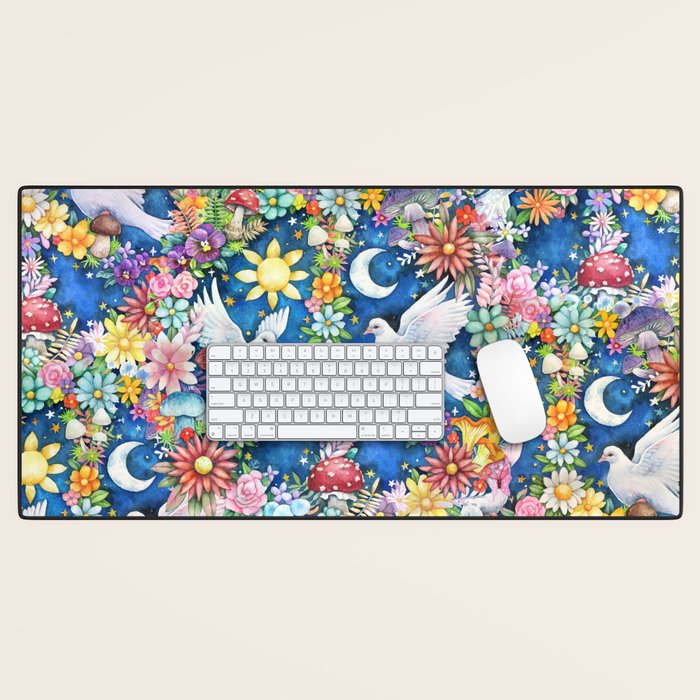 Watercolor Floral PEACE Sign illustration Desk Mat Gallery Image 1