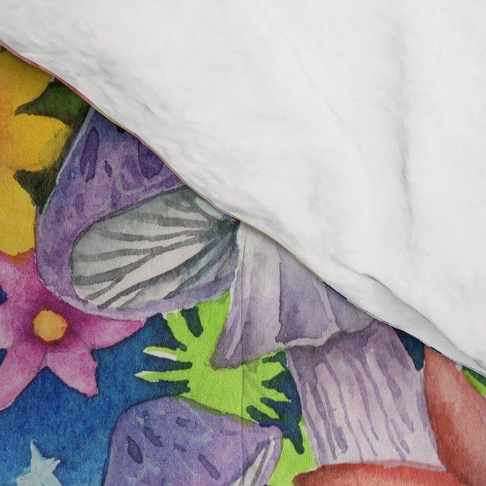 Watercolor Floral PEACE Sign illustration Comforter Gallery Image 4