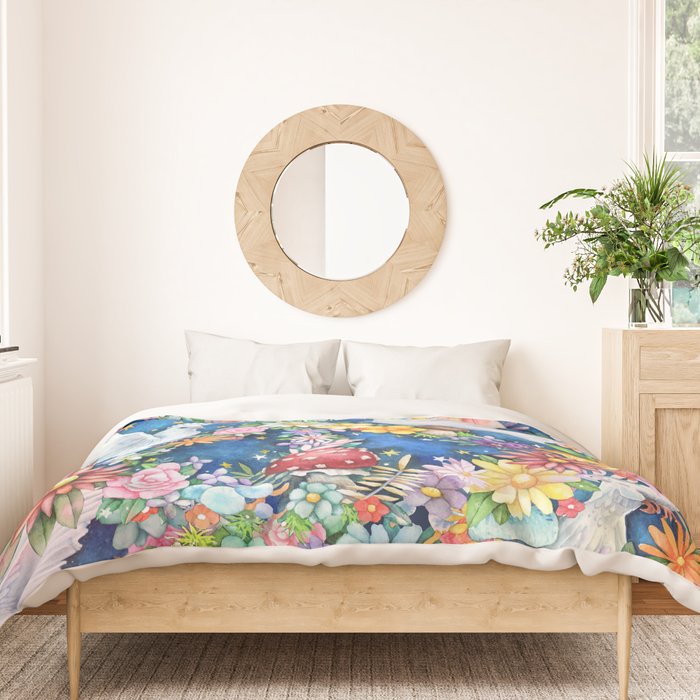 Watercolor Floral PEACE Sign illustration Duvet Cover Gallery Image 3