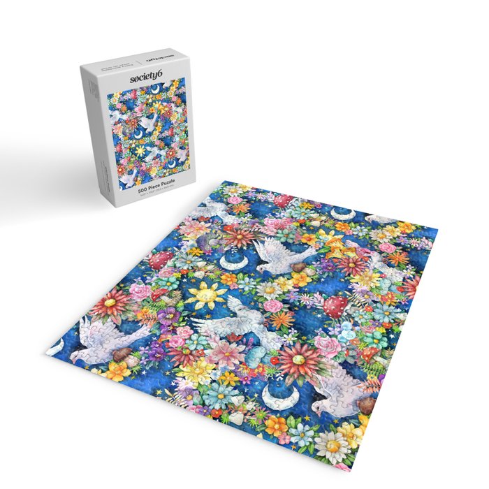 Watercolor Floral PEACE Sign illustration Jigsaw Puzzle Gallery Image 2